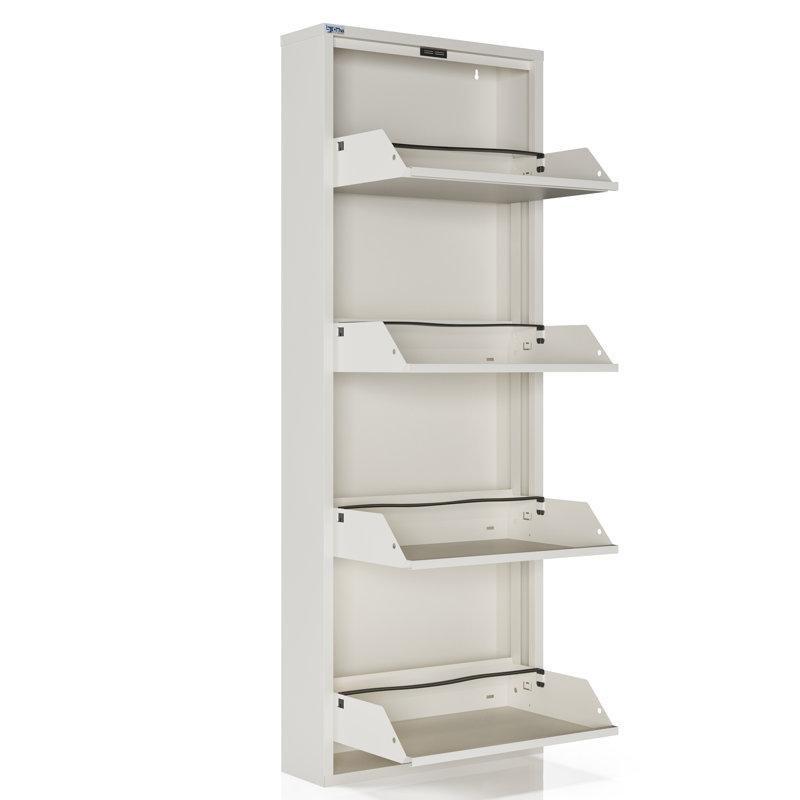 Beyaz Metal 4 Bölmeli Düşer Kapaklı Antibakteriyel Ayakkabılık - 50x15x136 cm - 120817