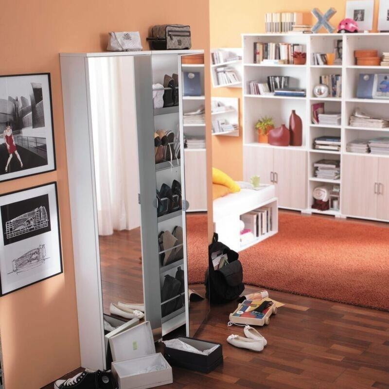 Beyaz Metal 5 Bölmeli 10 Çift Kapasiteli Aynalı Ayakkabılık - 50x18x178 cm - 118993