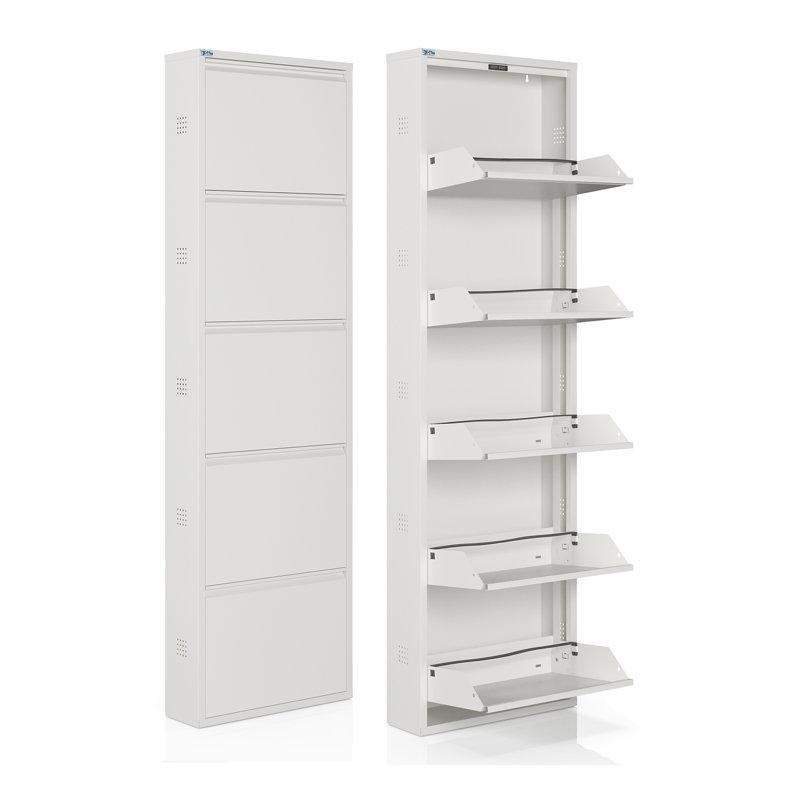 Beyaz Metal 5 Katlı Düşer Kapaklı Antibakteriyel Ayakkabılık - 50x15x169 cm - 120763