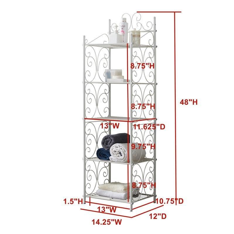 Beyaz Metal 5 Katlı Raflı Ferforje Banyo Dolabı-122x31x36 cm - 114154