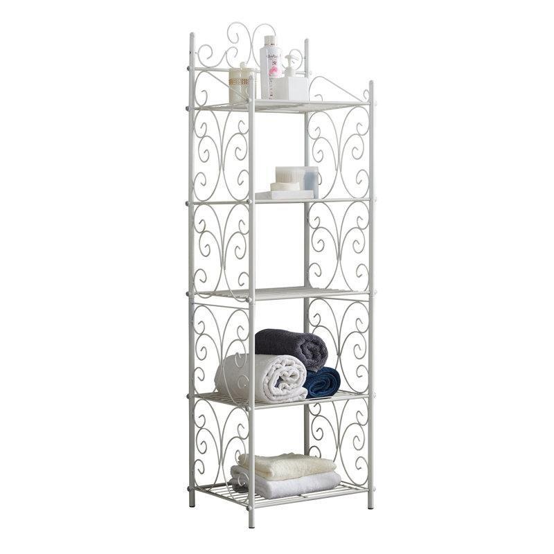 Beyaz Metal 5 Katlı Raflı Ferforje Banyo Dolabı-122x31x36 cm - 114154