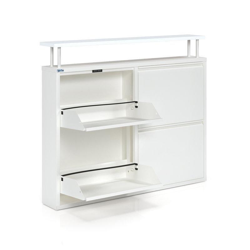 Beyaz Metal Ahşap Tablalı 4 Düşer Kapaklı Antibakteriyel Ayakkabılık - 100x83x15 cm - 120820