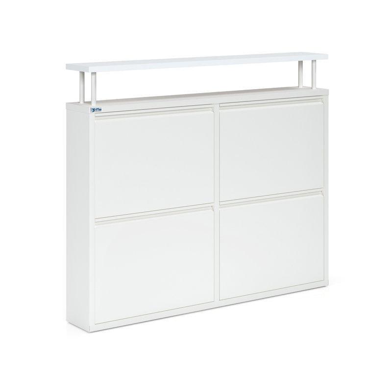 Beyaz Metal Ahşap Tablalı 4 Düşer Kapaklı Antibakteriyel Ayakkabılık - 100x83x15 cm - 120820