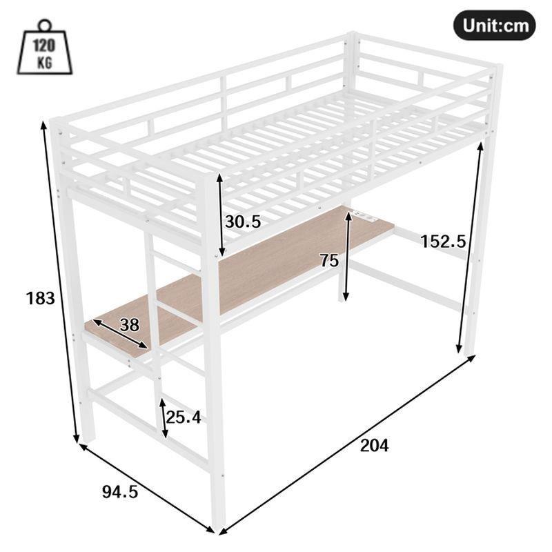 Beyaz Metal App Kontrollü LED Aydınlatmalı ve USB Girişli Çalışma Masalı Ranza - 90x200 cm - 125857