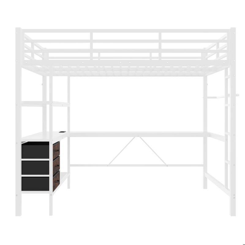 Beyaz Metal Çalışma Masalı LED Işıklı ve USB Girişli Ranza - 140x200 cm - 125923
