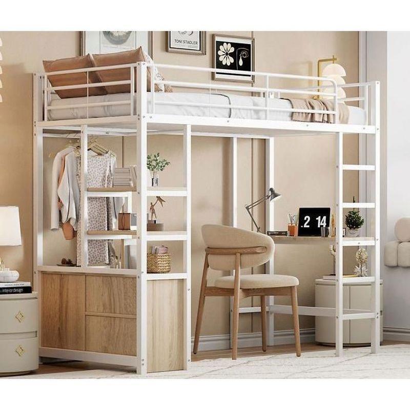 Beyaz Metal Çalışma Masalı ve USB Girişli Ranza - 90x200 cm - 125863