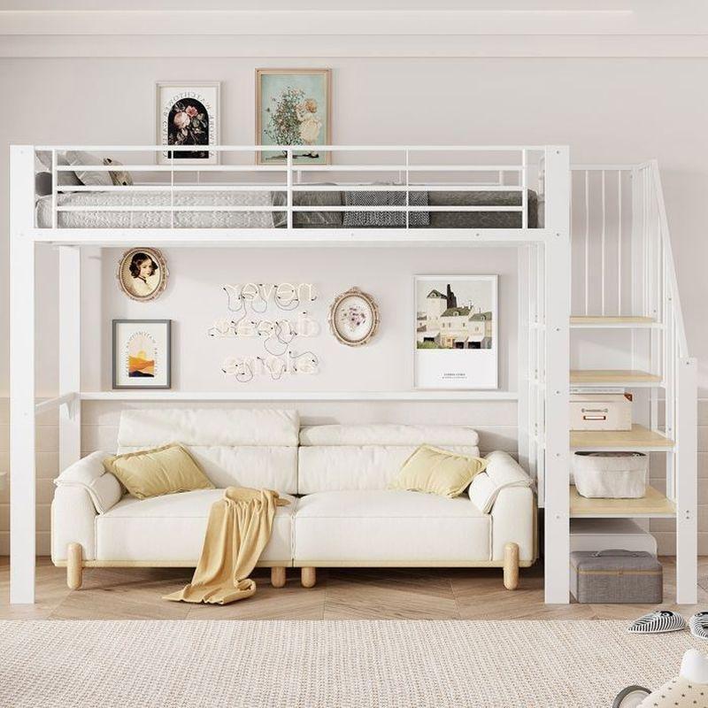 Beyaz Metal Güvenlikli Merdivenli Altı Boş Ranza - 90x200 cm - 125731