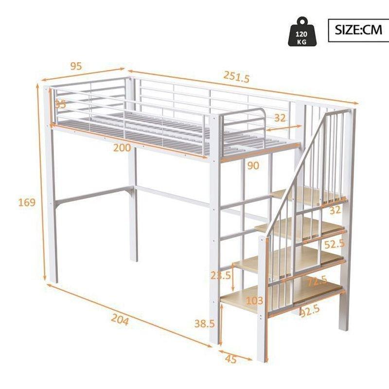 Beyaz Metal Güvenlikli Merdivenli Altı Boş Ranza - 90x200 cm - 125731