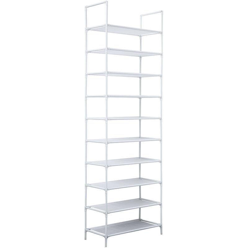 Beyaz Metal İskeletli 10 Raflı Dikey Ayakkabılık - 57x27x178 cm - 119440