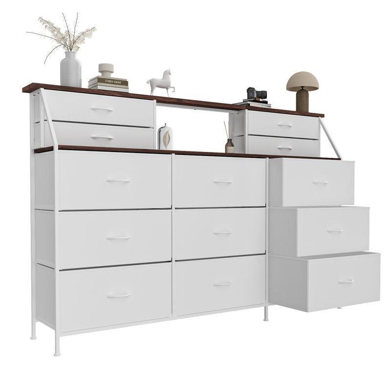 Beyaz Metal İskeletli 13 Kumaş Çekmeceli ve Raflı Geniş Şifonyer - 178x116 cm - 122677