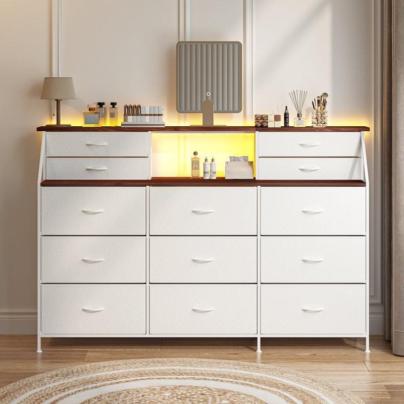 Beyaz Metal İskeletli 13 Kumaş Çekmeceli ve Raflı Geniş Şifonyer - 178x116 cm - 122677