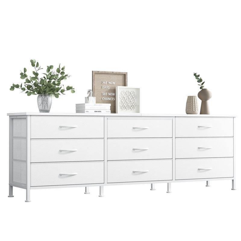 Beyaz Metal İskeletli 9 Kumaş Çekmeceli Geniş Şifonyer - 160x68 cm - 122887