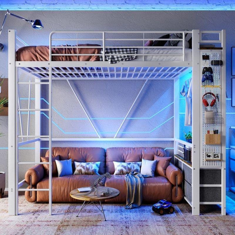 Beyaz Metal LED Aydınlatmalı ve USB Portlu Gamer Ranza - 90x200 cm - 125719