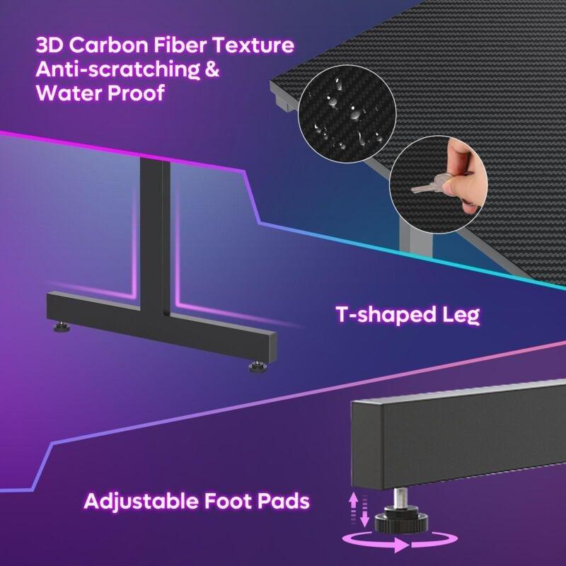 Beyaz Metal LEDli Ayarlanabilir Monitör Standlı Oyuncu Bilgisayar Masası-107x50x85 cm - 115869