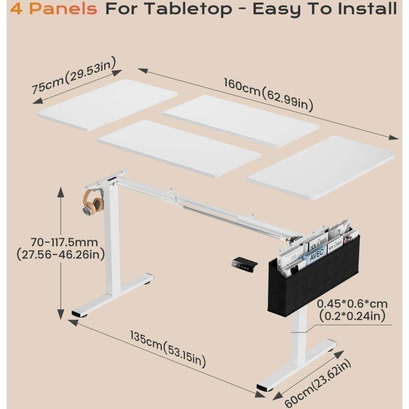Beyaz Metal USB Girişli Işıklı Elektrikli Bilgisayar Masası-160x75x119 cm - 114694