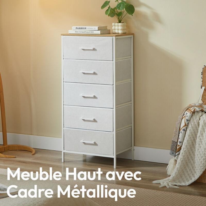 Beyaz Metal ve Ahşap 5 Kumaş Çekmeceli Yüksek Şifonyer - 30x45x94 cm - 123556