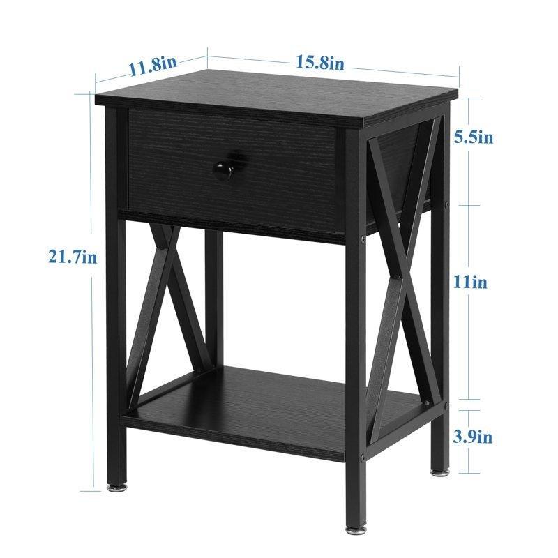 Beyaz Metal ve Ahşap Çekmeceli Raflı Çapraz Ayaklı İkili Komodin Seti - 40x30x55 cm - 127613