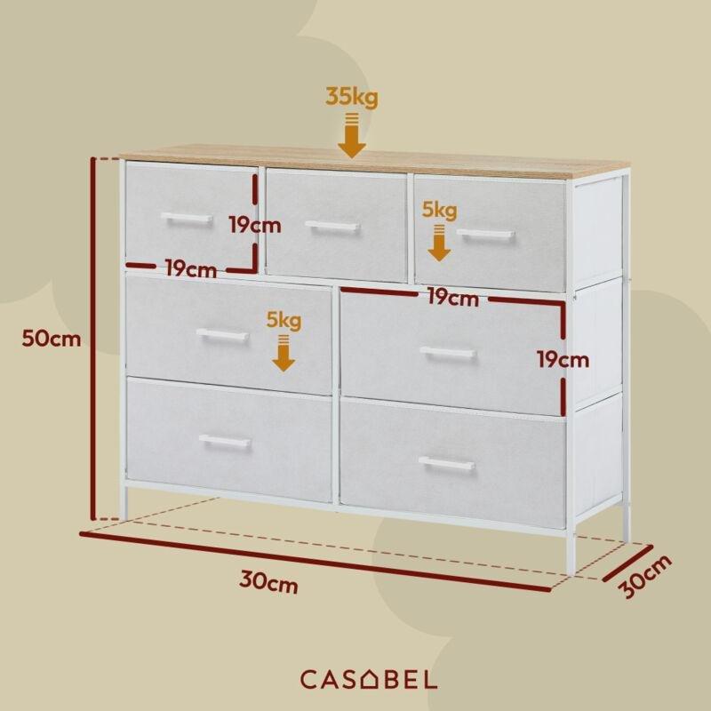 Beyaz Metal ve Ahşap Üst Tablalı 7 Kumaş Çekmeceli Şifonyer - 100x30x75 cm - 123203