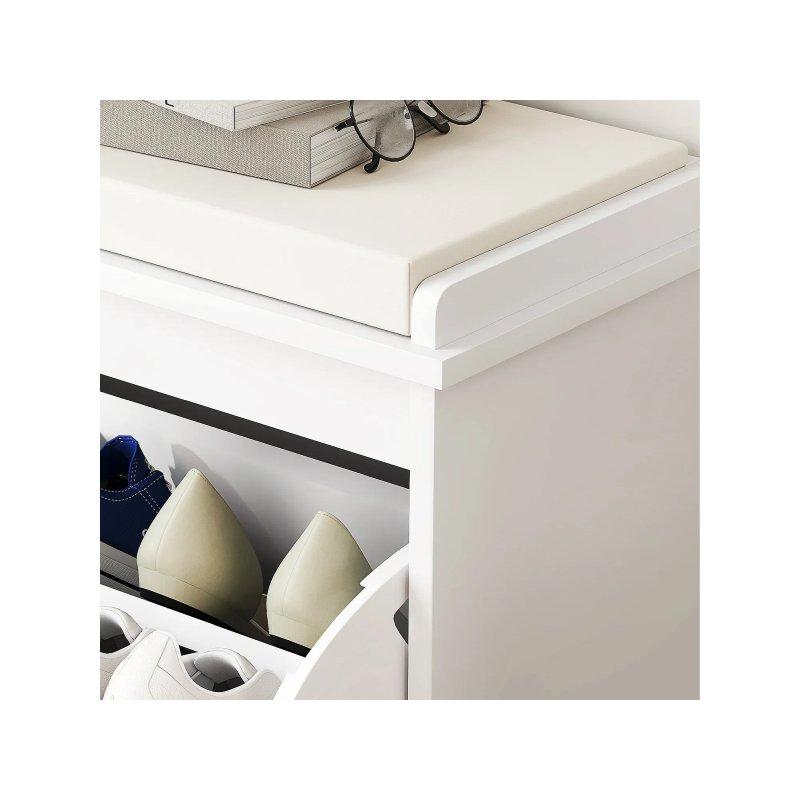 Beyaz Minderli Ahşap Düşer Kapaklı Gold Detaylı Ayakkabılık Bench - 62x26x48 cm - 118453