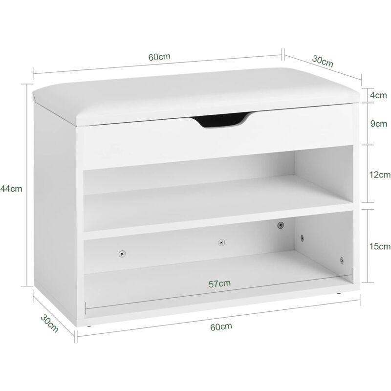 Beyaz Minderli Gizli Bölmeli Ahşap Ayakkabılık Bench - 60x30x46 cm - 119525