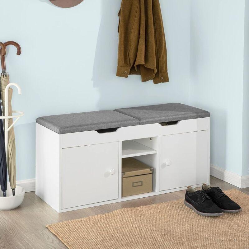 Beyaz Minderli Gizli Bölmeli Kapaklı Bench Ayakkabılık - 100x34x48 cm - 120357