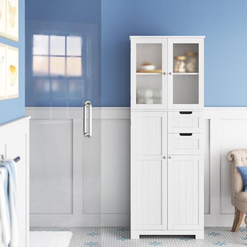 Beyaz Mühendislik Ahşap Raflı Country Banyo Dolabı-170x60x30 cm - 114115