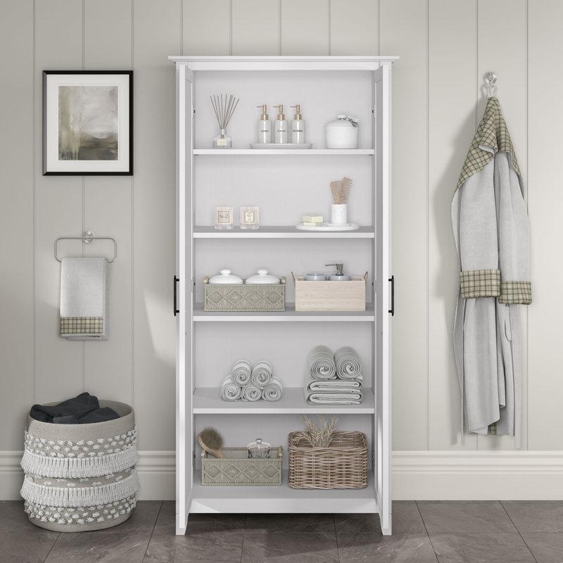 Beyaz Mühendislik Ahşap Raflı Country Banyo Dolabı-81x168x41 cm - 114121