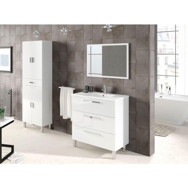 Beyaz Parlak Melamin Kaplı Ayarlanabilir Raflı Banyo Dolabı-60x29x182 cm - 114003
