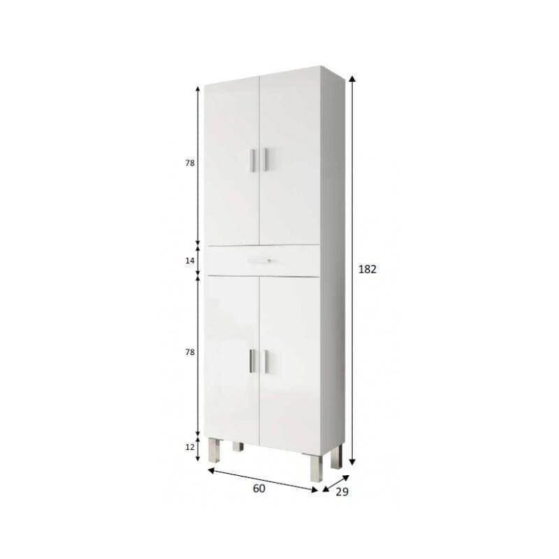Beyaz Parlak Melamin Kaplı Ayarlanabilir Raflı Banyo Dolabı-60x29x182 cm - 114003