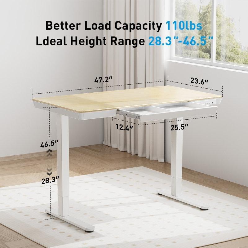 Beyaz Paslanmaz Çelik Ayarlanabilir Yükseklik Çekmeceli USB ve Type-C Girişli Bilgisayar Masası-122x61 cm - 116421