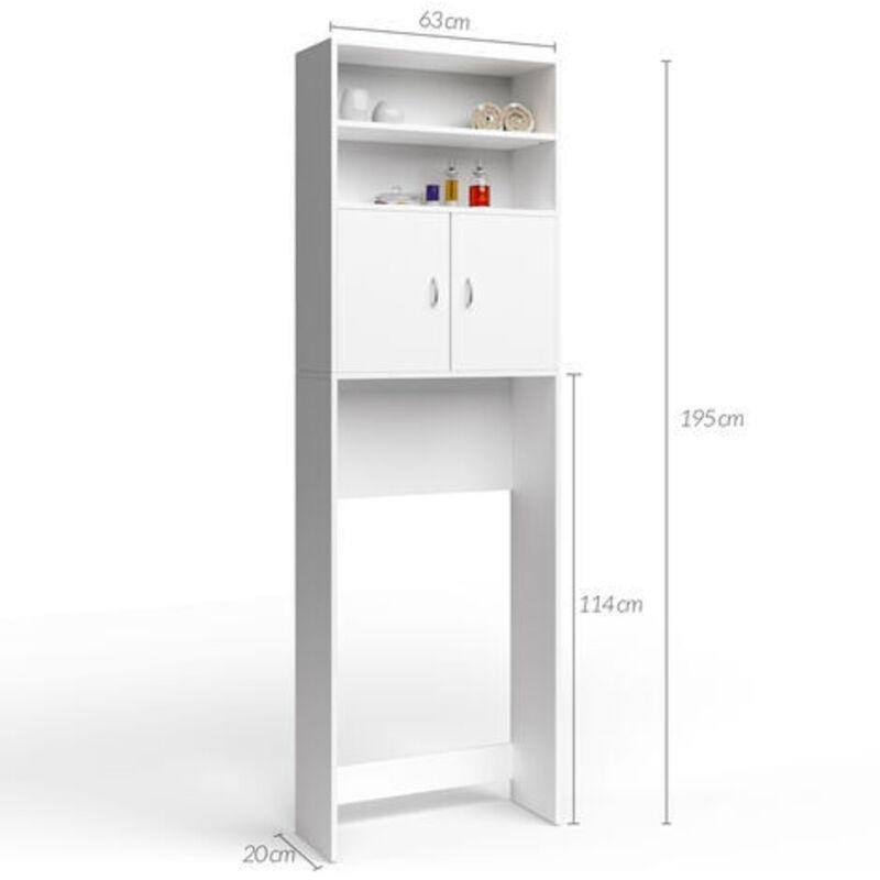 Beyaz Plastik Duvara Sabitlemeli Raflı Çamaşır Makinesi Dolabı-185x63x20 cm - 118014