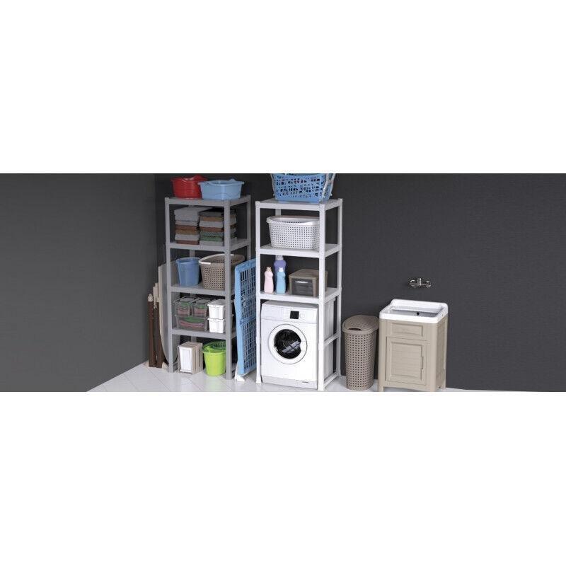 Beyaz Polipropilen Modüler Raflı Çamaşır Makinesi Dolabı-75x60x184 cm - 118212