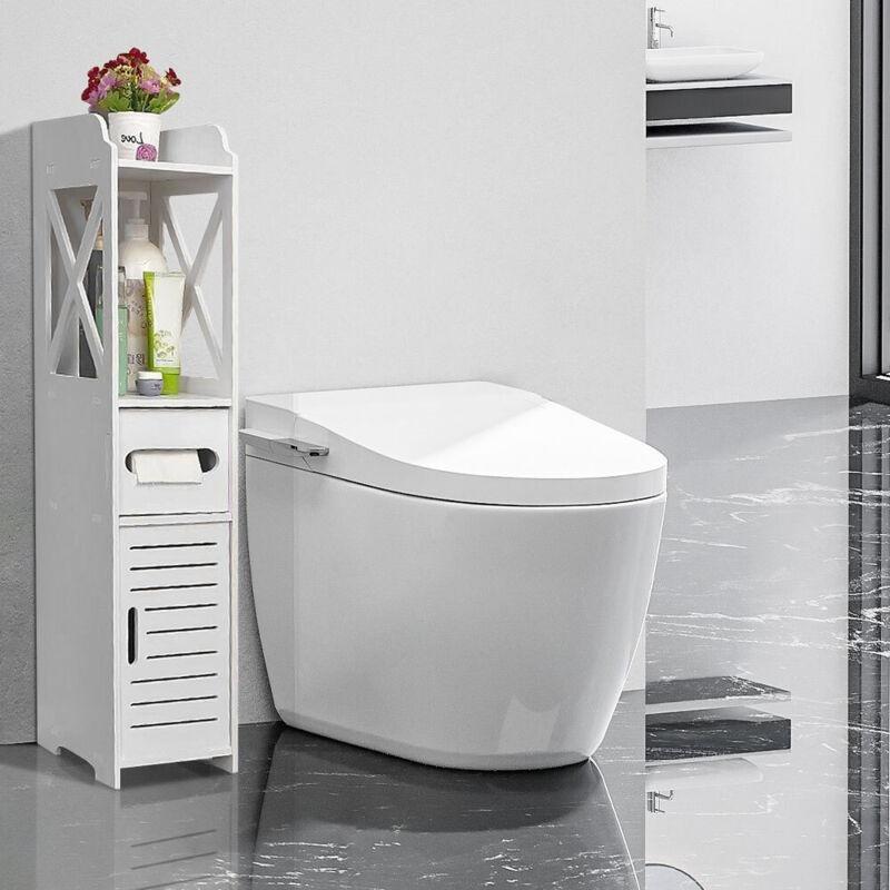 Beyaz Polipropilen Panjurlu Raflı Banyo Dolabı-20x20x80 cm - 113601
