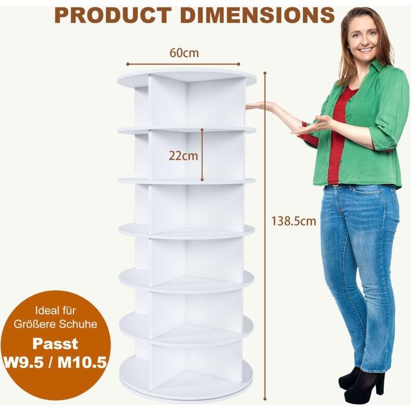 Beyaz PVC 360 Derece Döner 6 Katlı Ayakkabılık - 60x60x139 cm - 119859
