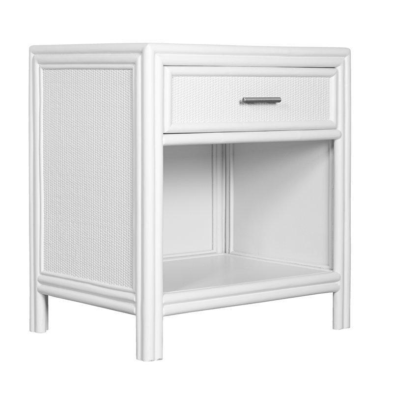 Beyaz Rattan Detaylı Ahşap Tek Çekmeceli Komodin - 72x51x77 cm - 128119