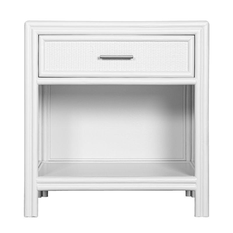 Beyaz Rattan Detaylı Ahşap Tek Çekmeceli Komodin - 72x51x77 cm - 128119