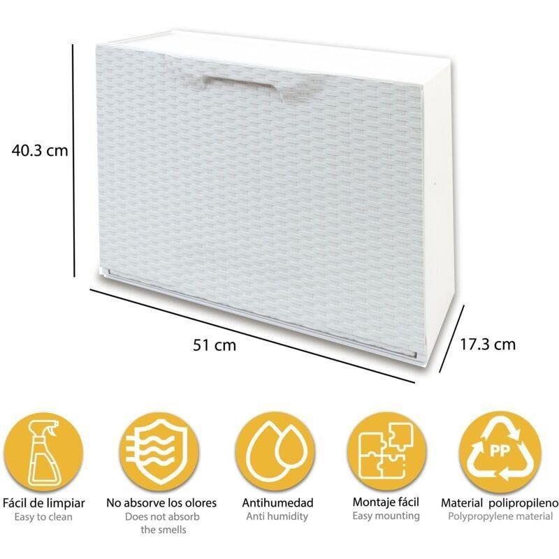 Beyaz Rattan Dokulu İstiflenebilir Plastik Ayakkabılık - 51x18x41 cm - 119833