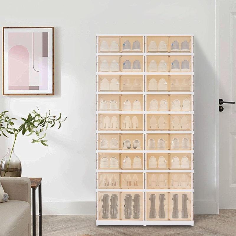 Beyaz Şeffaf Kapaklı 9 Katlı Katlanır Plastik Ayakkabılık - 87x169 cm - 121003