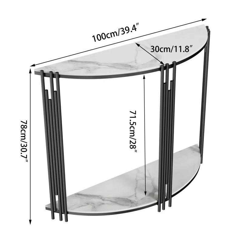 Beyaz Sinterlenmiş Taş Tablalı İki Raflı Yarım Ay Metal Dresuar - 100x30 cm - 132424