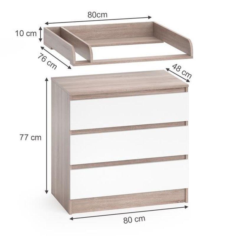 Beyaz Sonoma Ahşap 3 Çekmeceli Alt Değiştirme Üniteli Şifonyer - 80x78x48 cm - 123624