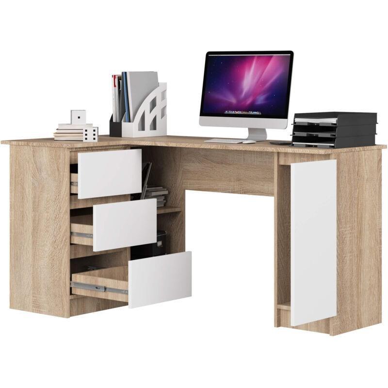 Beyaz Sonoma Meşe Laminant Kaplamalı Çekmeceli Köşe Bilgisayar Masası-155x85x77 cm - 114999