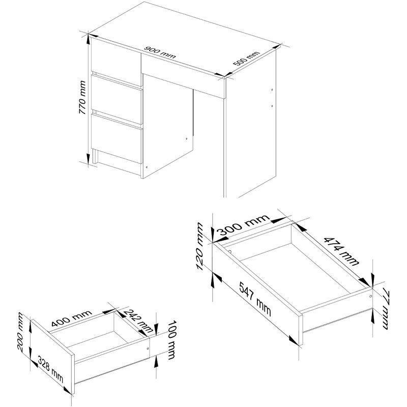 Beyaz Sonoma Meşe Laminat Panel 4 Çekmeceli Çocuk Bilgisayar Masası-90x50x77 cm - 115884