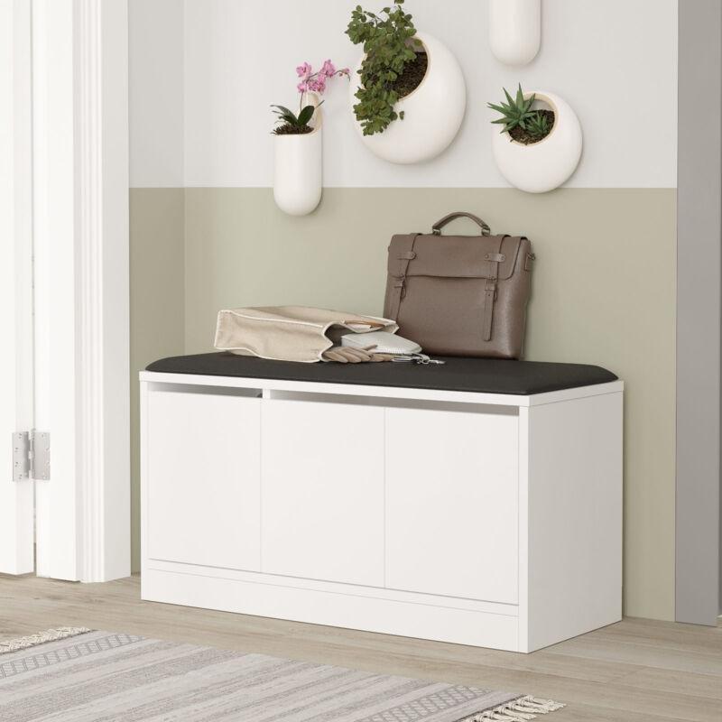 Beyaz Suni Deri Minderli 3 Bölmeli Ayakkabılık Bench - 90x46 cm - 119356