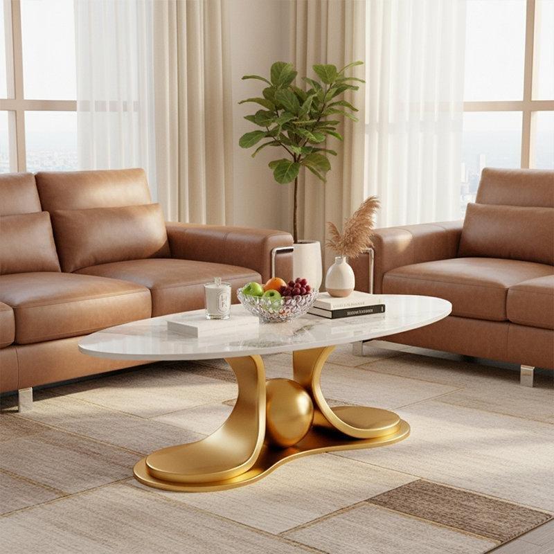 Beyaz Suni Mermer Aynalı Kenarlı Gold Paslanmaz Çelik Ayaklı Cam Sehpa-38x130x70 cm - 117486