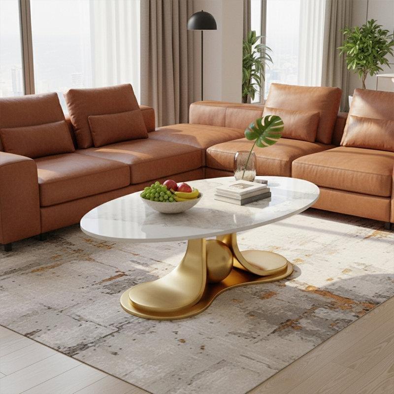 Beyaz Suni Mermer Aynalı Kenarlı Gold Paslanmaz Çelik Ayaklı Cam Sehpa-38x130x70 cm - 117486