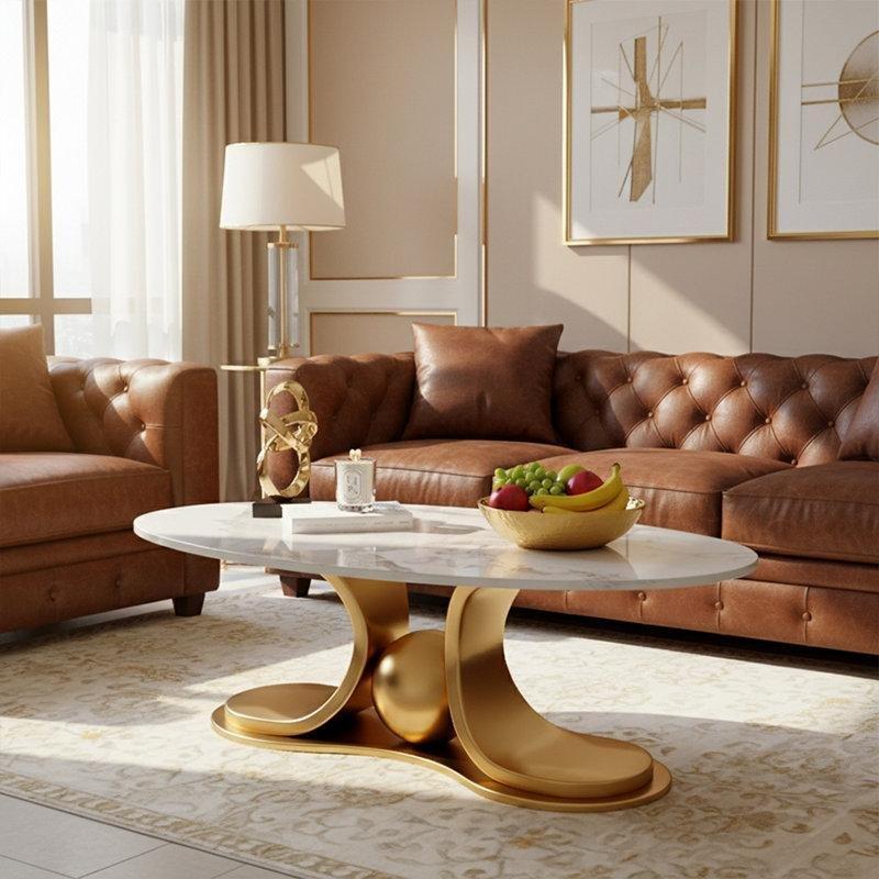 Beyaz Suni Mermer Aynalı Kenarlı Gold Paslanmaz Çelik Ayaklı Cam Sehpa-38x130x70 cm - 117486