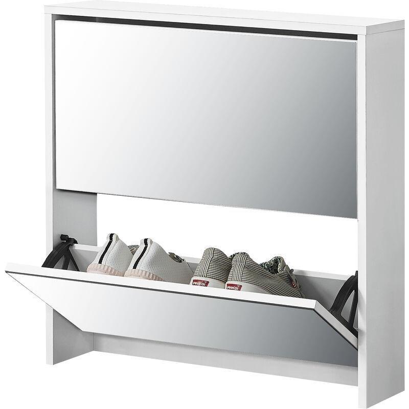 Beyaz Suntalam 2 Düşer Kapaklı Aynalı Ayakkabılık - 63x17x67 cm - 119057