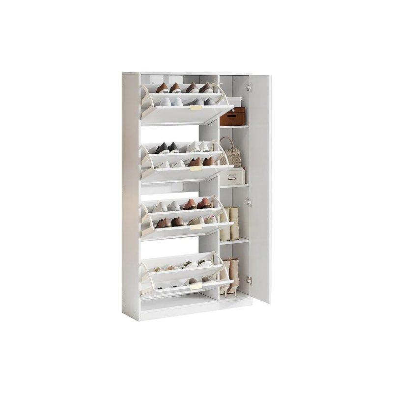 Beyaz Suntalam 4 Düşer Kapaklı ve Dolaplı Aynalı Ayakkabılık - 80x24x147 cm - 118720