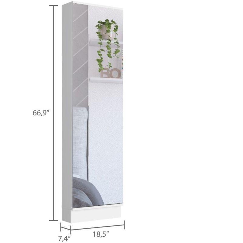 Beyaz Suntalam Aynalı Tek Kapaklı 5 Raflı Ayakkabılık - 47x19x170 cm - 120444
