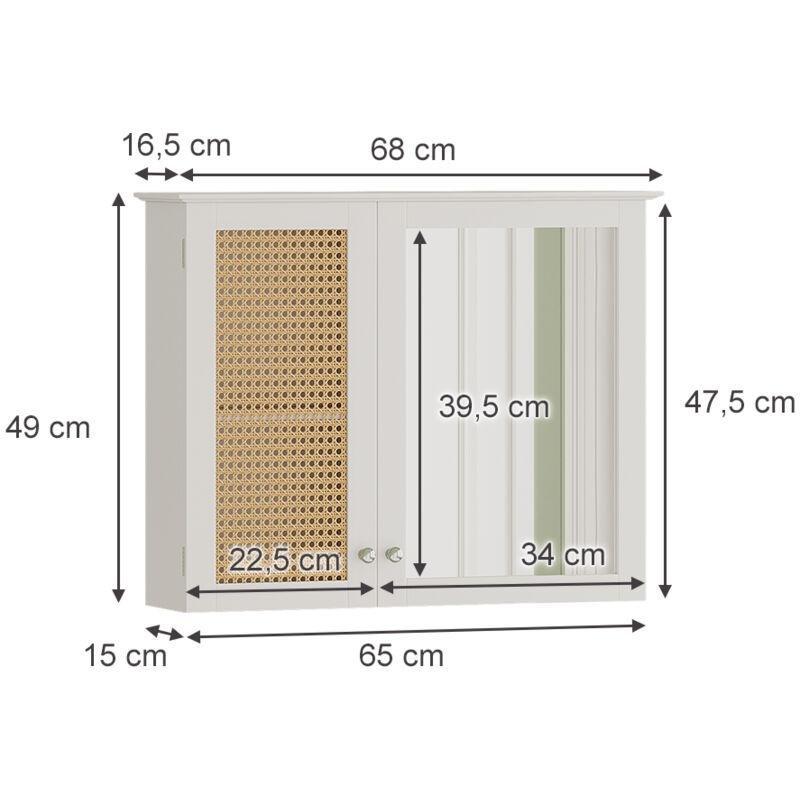 Beyaz Suntalam Hasır Kapaklı Aynalı Hasır Banyo Dolabı-68x49x17 cm - 114281